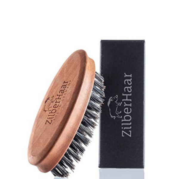 ZilberHaar Pocket Mustache and Beard Brush - Stiff Boar Bristles Small Brush