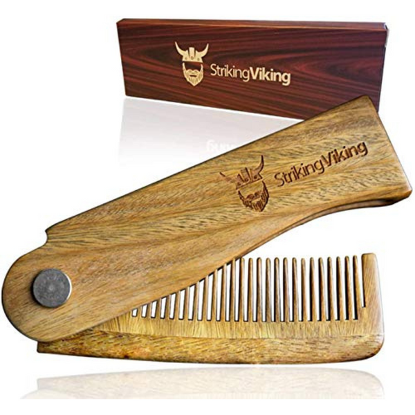 Folding Wood Comb by Striking Viking - Anti-Static EDC Wooden Styling Comb