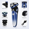 Electric Shaver for Men 2 in 1 Blue Cordless Rechargeable Razor Waterproof Wet Dry Rotary Beard Shaver with Pop-up Trimmer