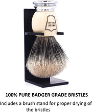 Parker Safety Razor Premium 3 Band Pure Badger Shaving Brush with Stand Included - White