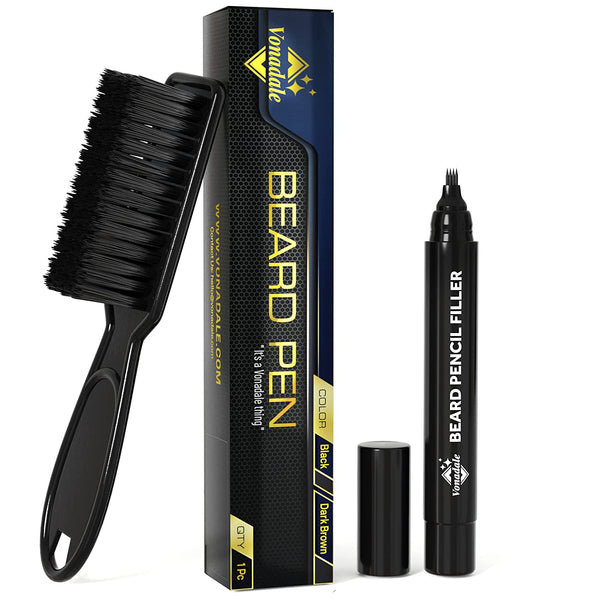 MenHere Beard Pencil Filler for Men, Beard Pen, Beard Filler Kit - WaterProof Bristle Brush Included (Dark Brown)