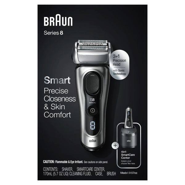 Braun Series 8 8457CC Electric Shaver for Men with Beard Trimmer, Cleaning & Charging Center, Sliver