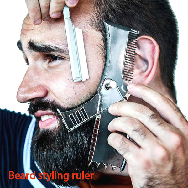 Men Beard Shaping Tool Styling Template Built In Mustache Comb Shape Line LF WL