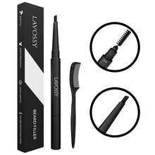 LAVOSSY Beard Pencil Filler for Men - BLACK - Long Lasting and Easy to Use Beard Pen with blending brush results in a sleek & natural look, Water/Sweat Proof beard filler