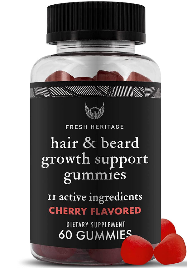 Fresh Heritage Beard Hair Regrowth for Men 60 Gummies - Helps Stop Hair Loss & Regrow Hair Beard - Cherry Flavor