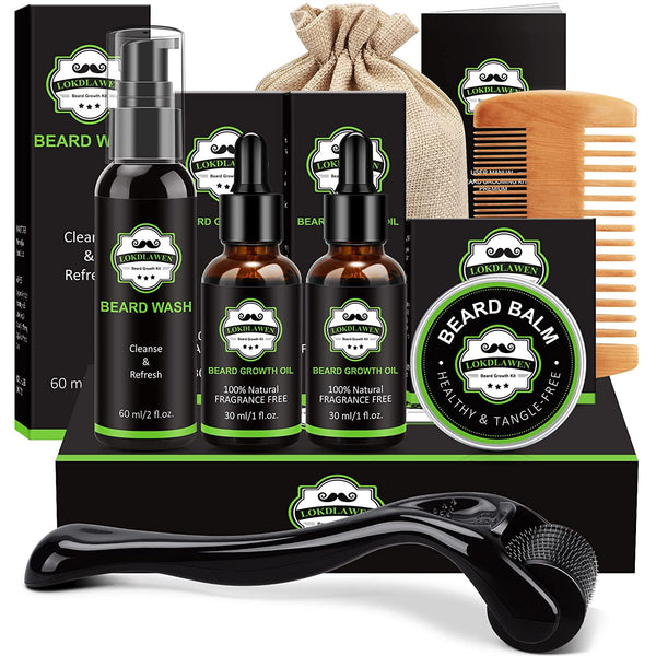 Christmas gifts for men- Beard Kit for Men with Beard Wash, Beard Conditioner, Beard Oil, Beard Balm, Beard Brush, Beard Comb, Beard Scissors, Storage Bag, E-Book, Gifts for Men Dad Husband Boyfriend