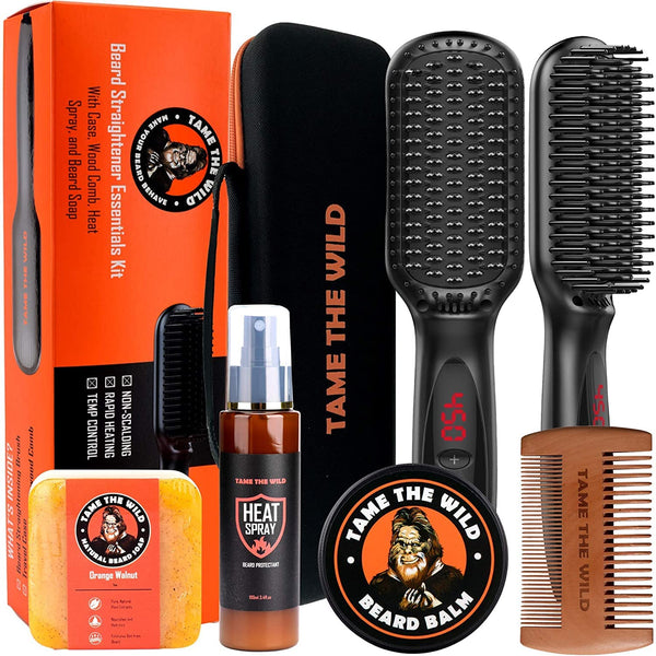 Tame The Wild Pro Beard Straightener Kit - Heated Beard Brush for Men