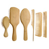 Natural Wood Hair Brush with Wooden Bristles Massage Scalp Comb and Wood Beard Comb for Men and Women 6pcs(Necano)