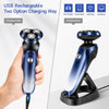 Electric Shaver for Men 2 in 1 Blue Cordless Rechargeable Razor Waterproof Wet Dry Rotary Beard Shaver with Pop-up Trimmer